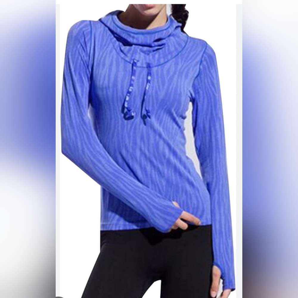 ATHLETIC ESSENTIALS Blue/Purple Long Sleeve Cowl Neck Hoodie Athletic Top Sz S